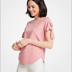 Ann Taylor Pink Tie Sleeve Top